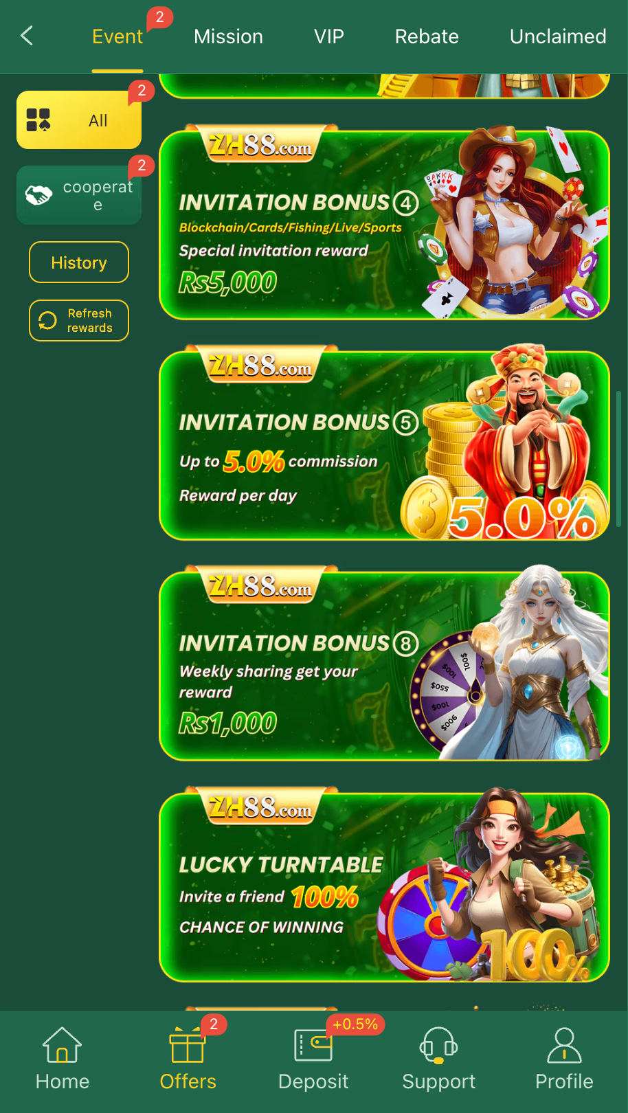 ZH88 rewards and bonuses